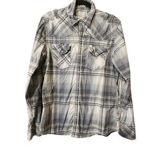 BKE Buckle Womens Plaid Pearl Snap Button Down Roll Sleeve Medium Western Stretc